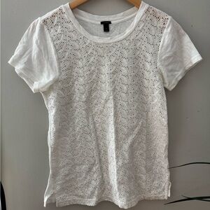 J. Crew Ivory Eyelet Short Sleeve Tee